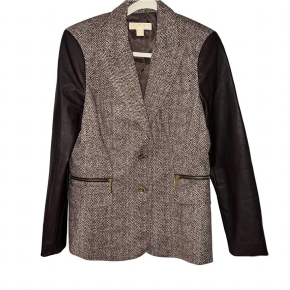 MICHAEL KORS BROWN ZIPPERED POCKETS BUTTON CLOSE BLAZER SIZE 12 - Picture 1 of 3